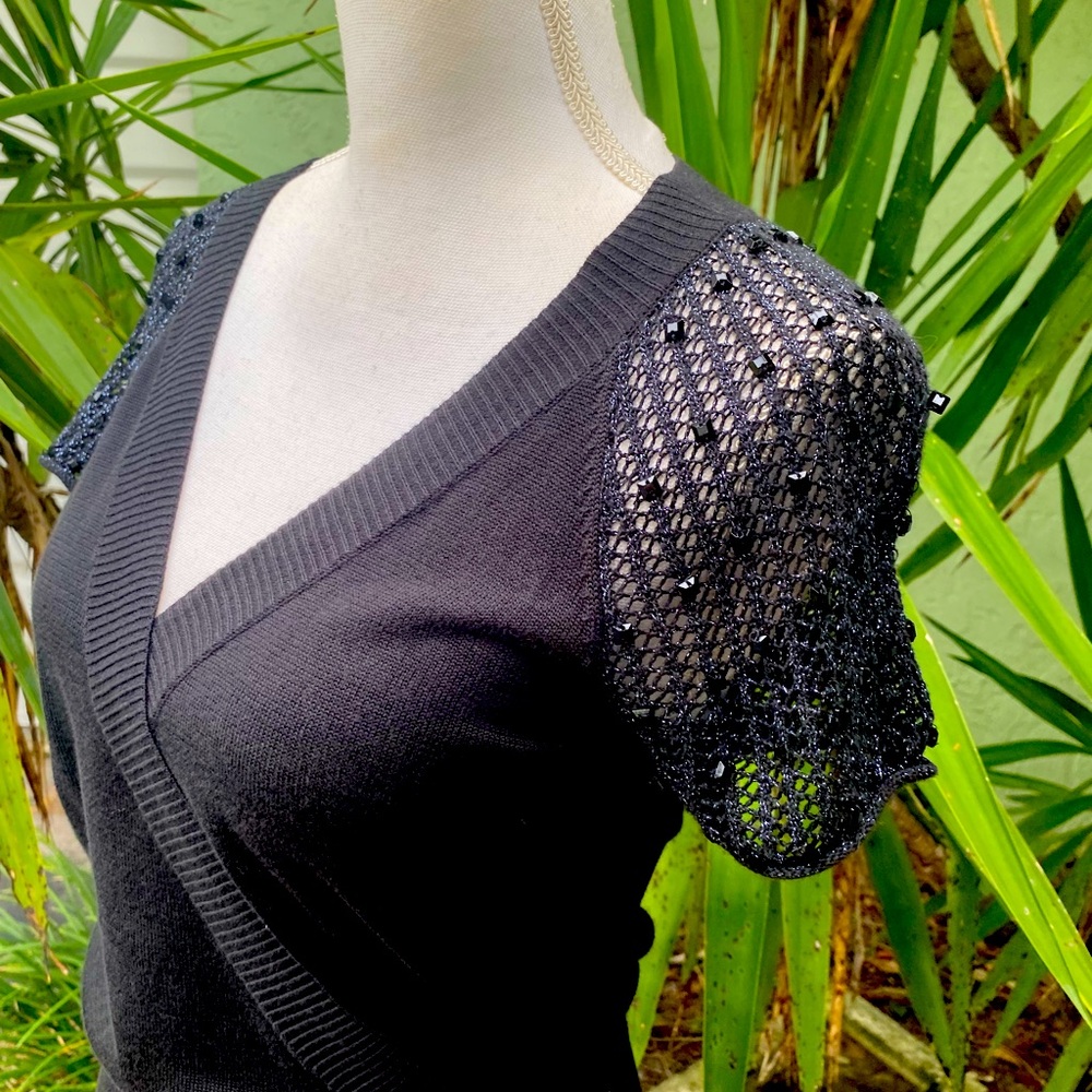 Armani Black V Neck dress cap sleeves